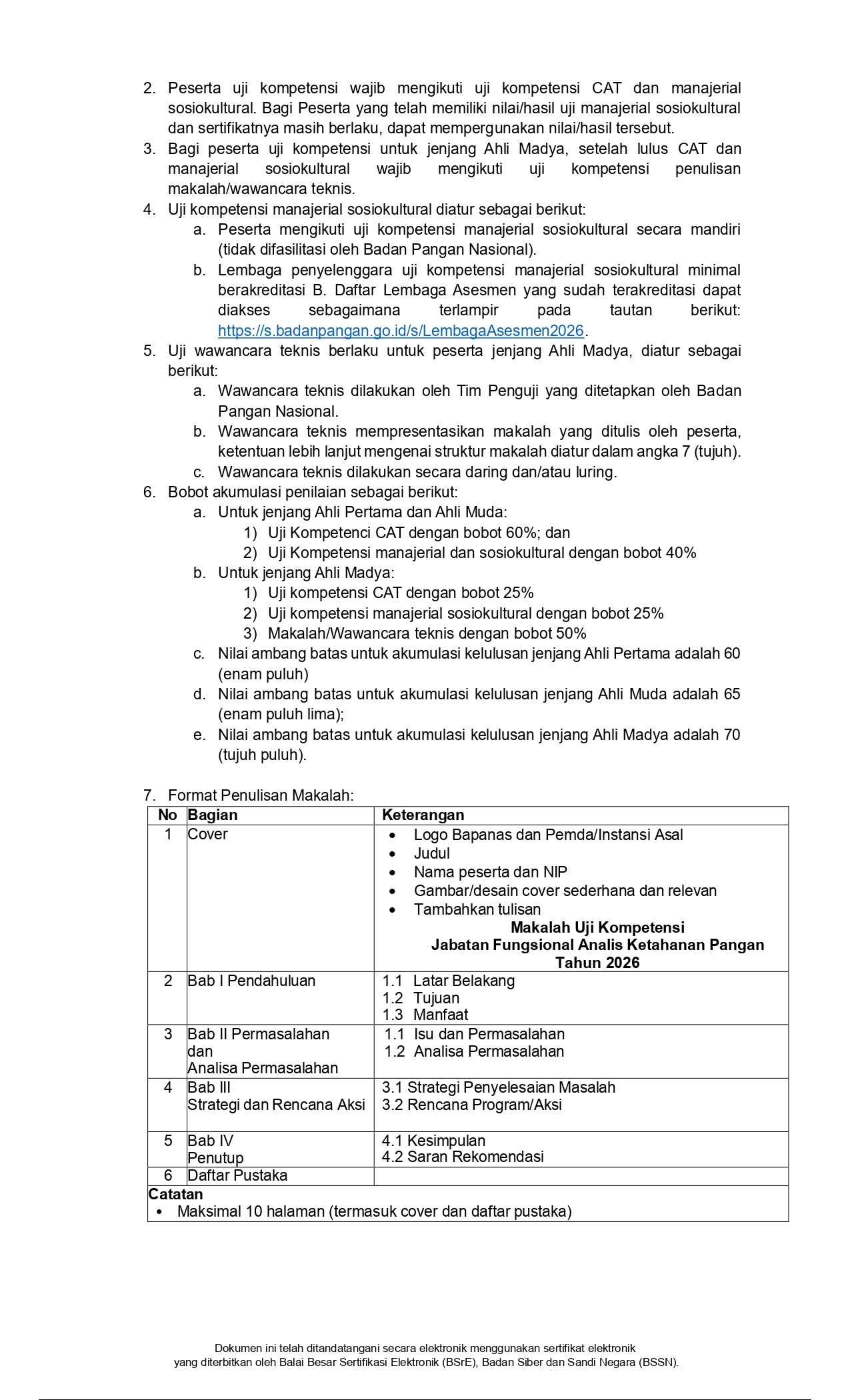 Pengumuman Pendaftaran Uji Kompetensi Jabfung Analis Ketahanan Pangan Tahun 2026-2