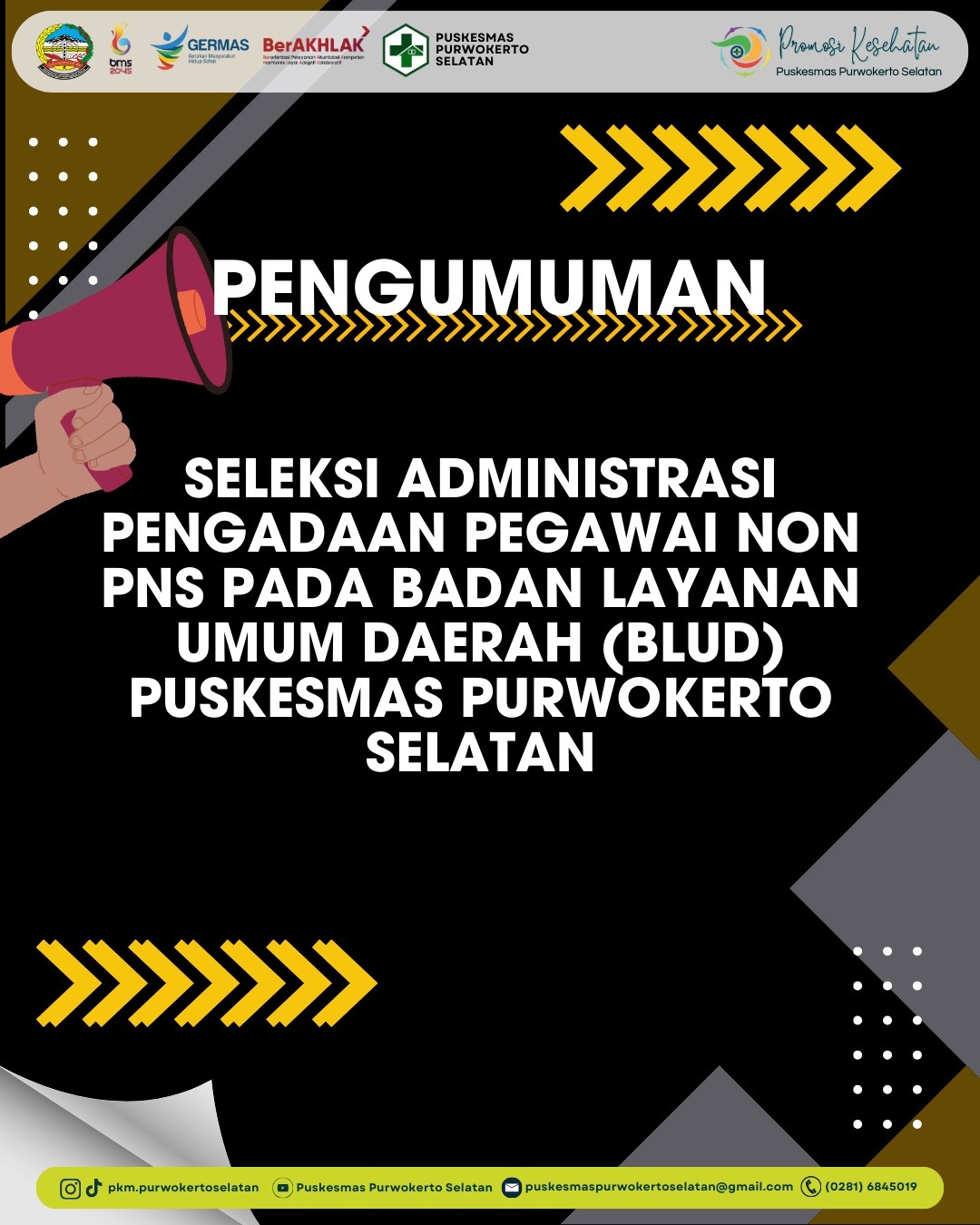 Pengumuman Hasil Seleksi Administrasi Pengadaan BLUD Puskesmas Purwokerto Selatan