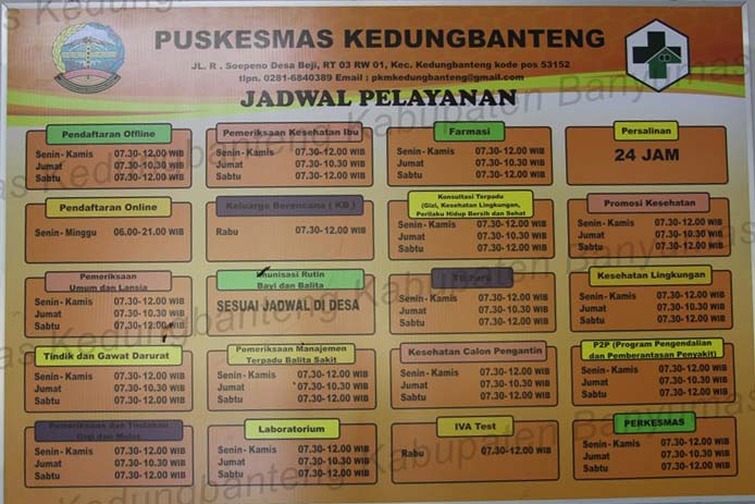 Jenis dan Jadwal Pelayanan Puskesmas Kedungbanteng