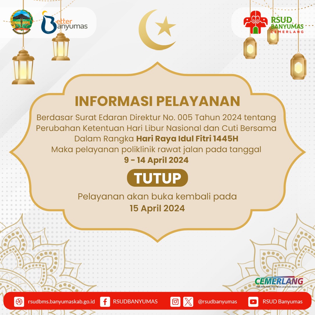 Warta Poliklinik RSUD Banyumas - Informasi Pelayanan TUTUP 9 - 14 April 2024