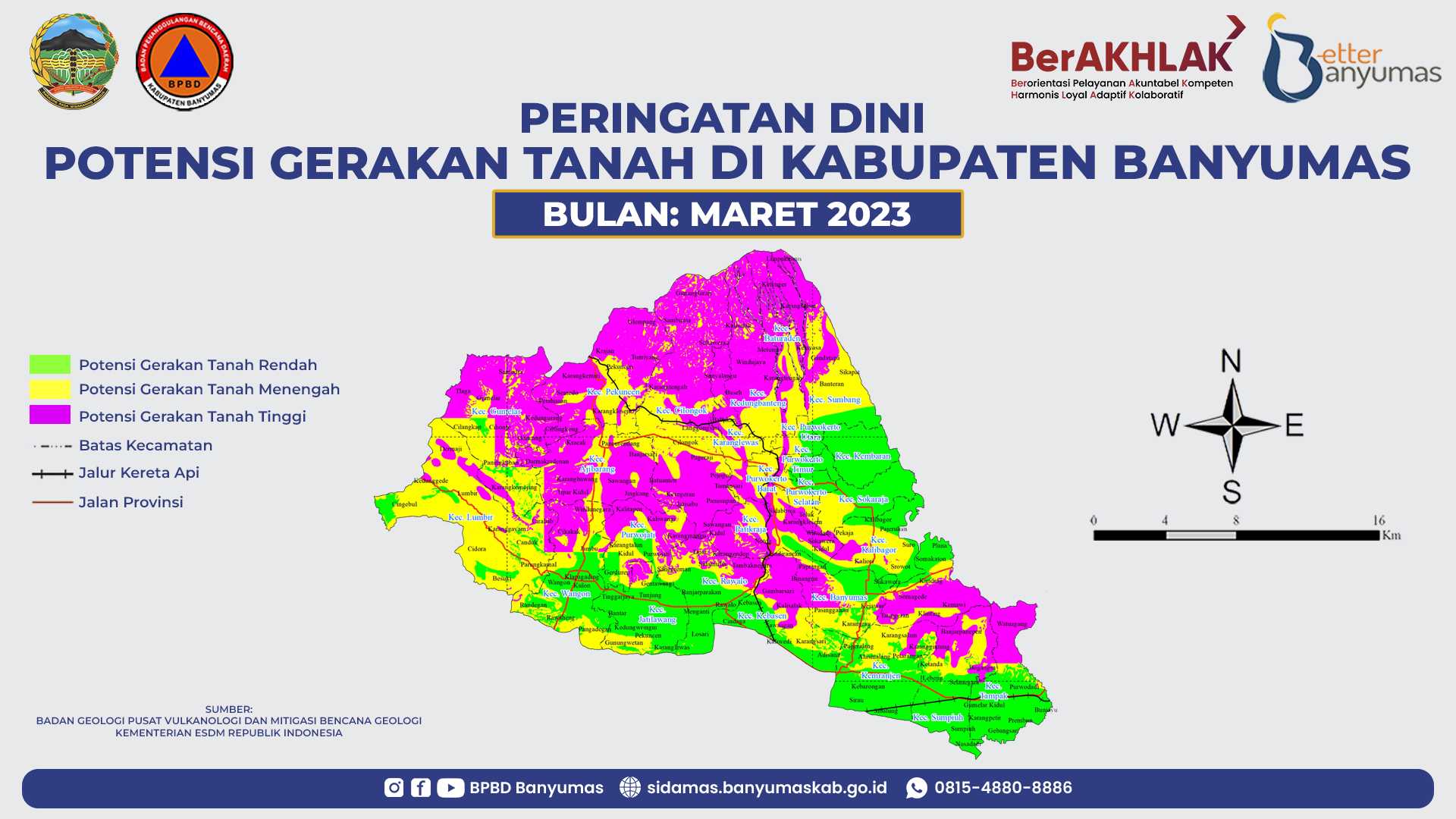 Peringatan Dini Potensi Gerakan Tanah di Kabupaten Banyumas Bulan Maret 2023