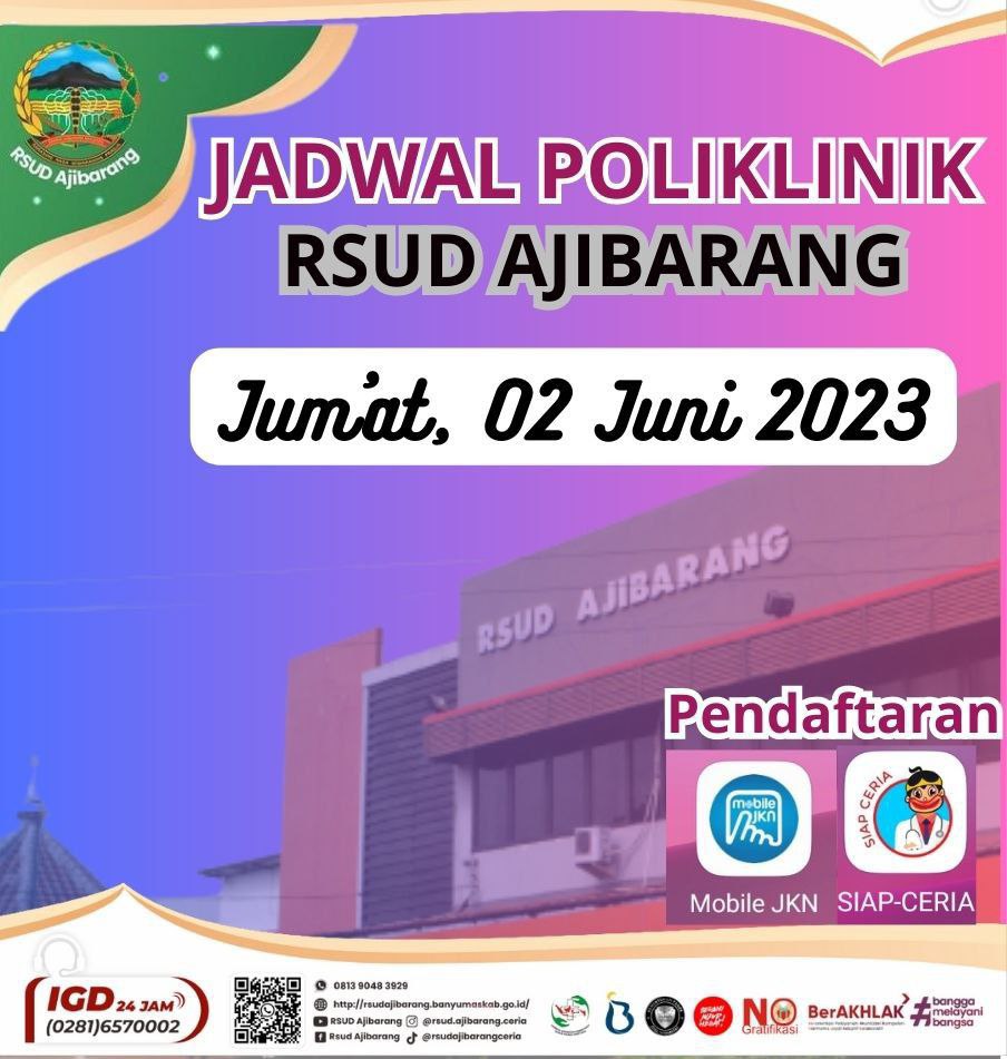 JADWAL POLIKLINIK RSUD AJIBARANG || JUMAT, 02 JUNI 2023