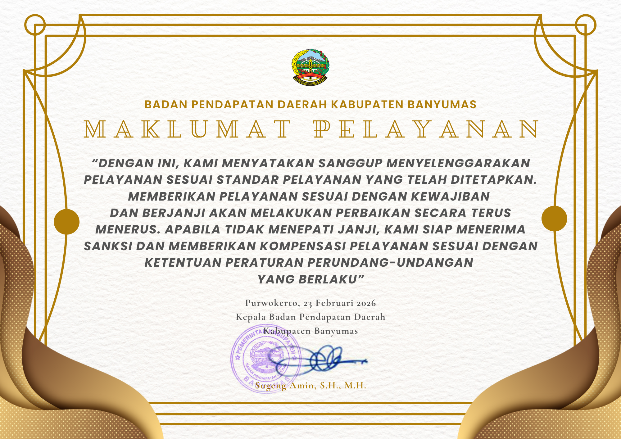 MAKLUMAT PELAYANAN BAPENDA KAB. BANYUMAS