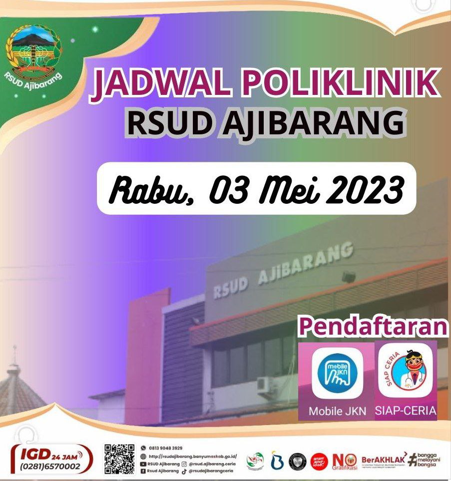 JADWAL POLIKLINIK RSUD AJIBARANG || RABU, 03 MEI 2023