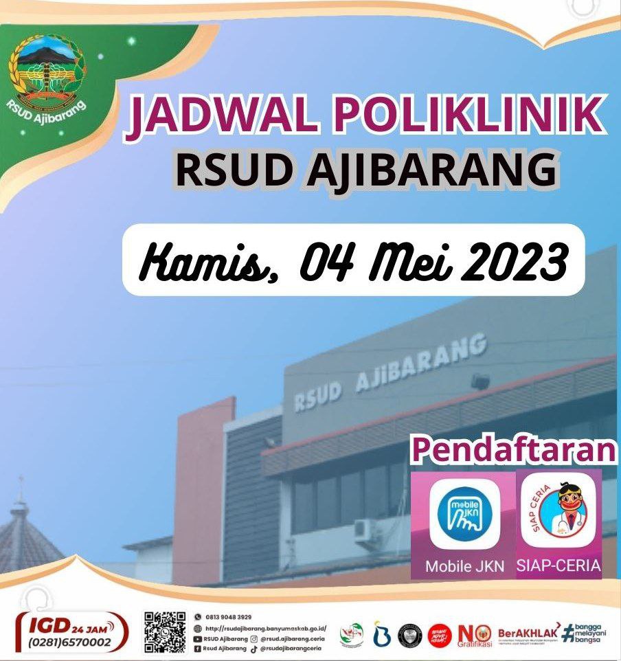 JADWAL POLIKLINIK RSUD AJIBARANG || KAMIS, 04 MEI 2023