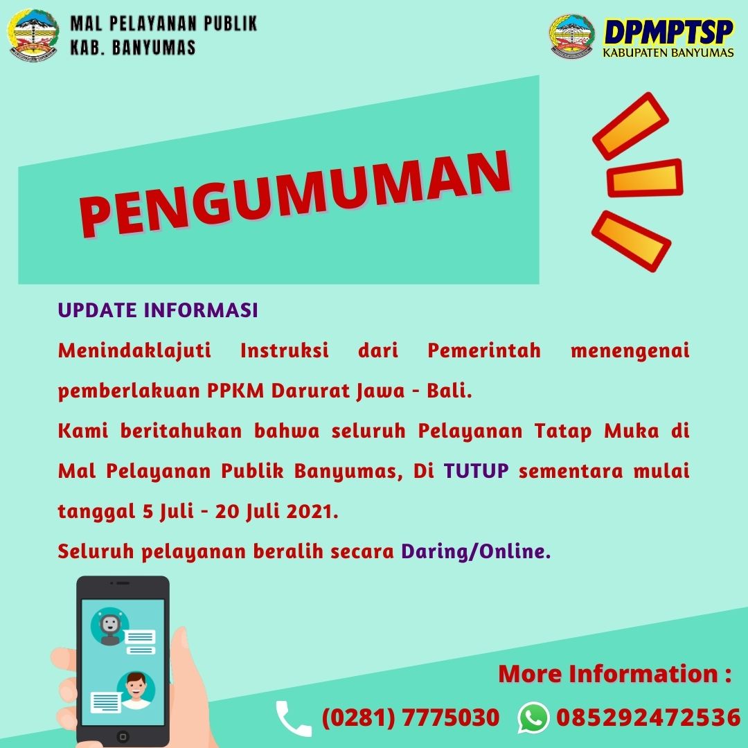 Update Informasi Pelayanan Daring MPP Banyumas Di Masa PPKM