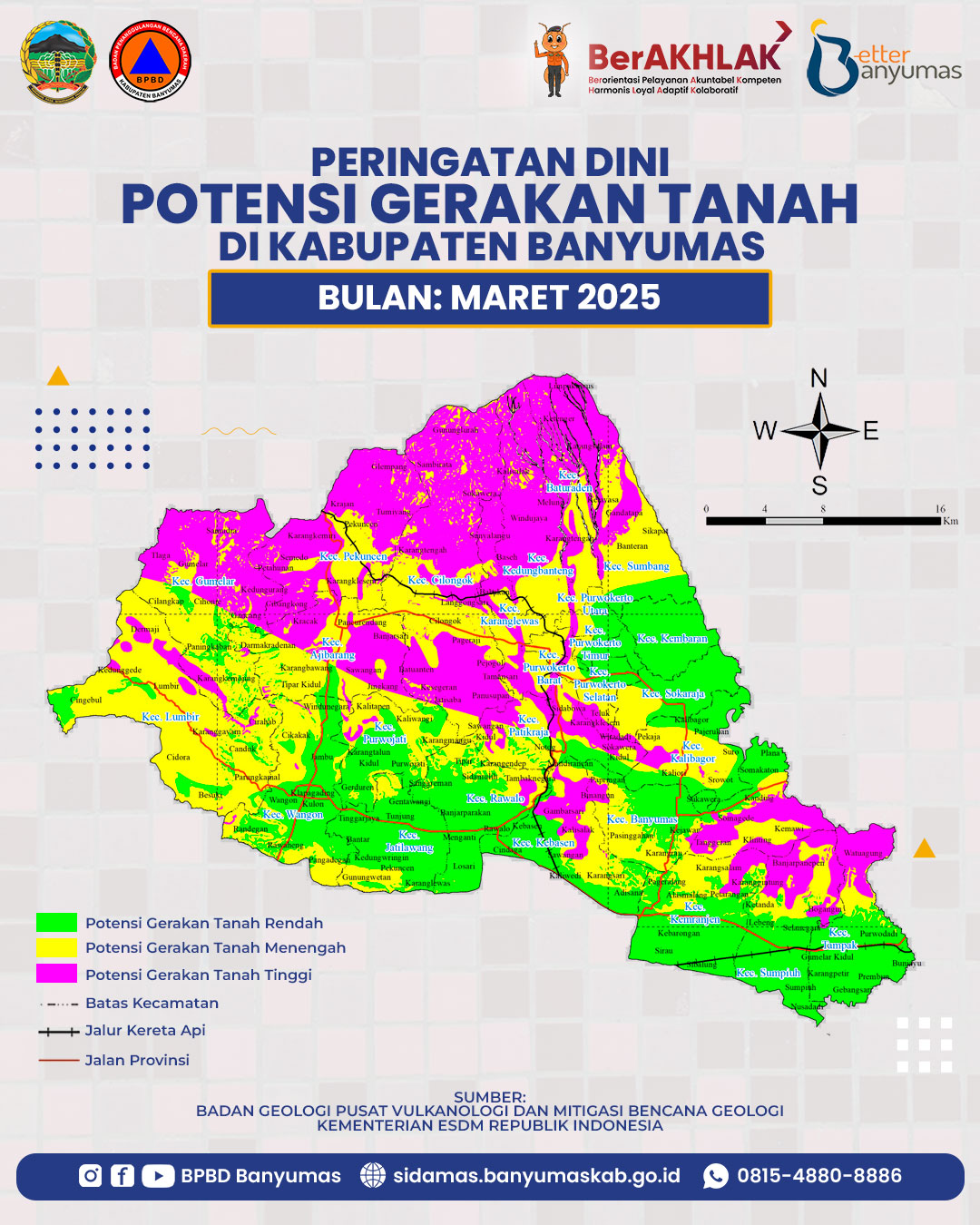 Peringatan Dini Potensi Gerakan Tanah di Kabupaten Banyumas Bulan Maret 2025