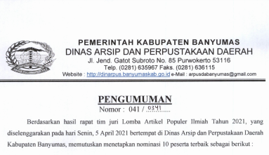 Nominasi 10 Besar Lomba Penulisan Artikel Ilmiah Populer 2021