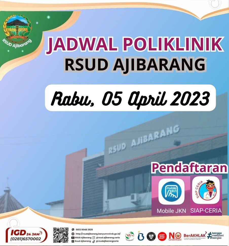 JADWAL POLIKLINIK RSUD AJIBARANG || RABU, 05 APRIL 2023