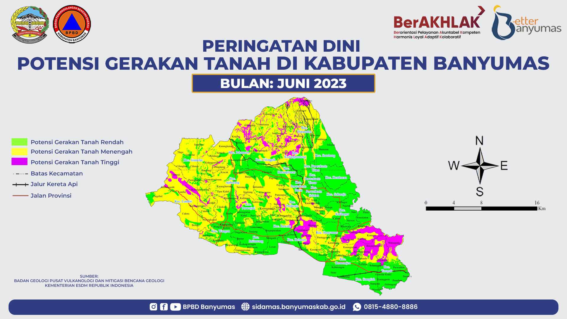 Peringatan Dini Potensi Gerakan Tanah di Kabupaten Banyumas Bulan Juni 2023