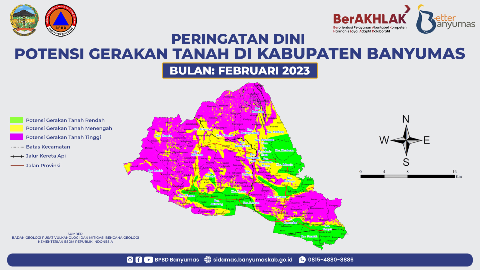 Peringatan Dini Potensi Gerakan Tanah di Kabupaten Banyumas Bulan Februari 2023