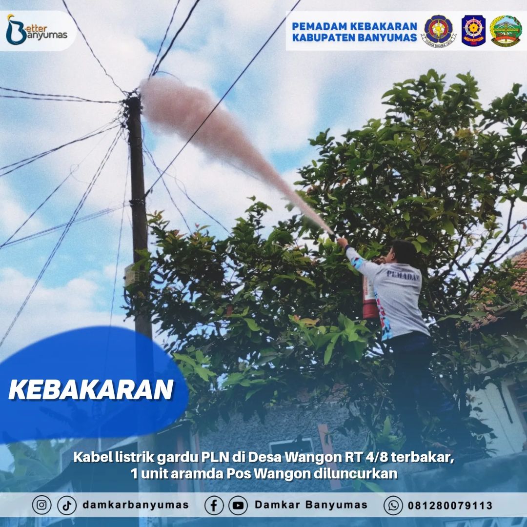 #LaporanKebakaran : Kabel Listrik Gardu PLN di Desa Wangon RT 4/8 terbakar, 1 Unit Armada Pos Wangon Diluncurkan