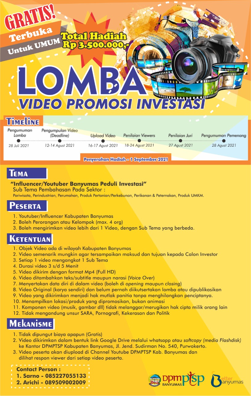 Lomba Video Promosi Investasi dengan total hadiah Rp 3.500.000,-. 