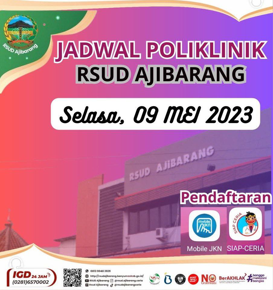 JADWAL POLIKLINIK RSUD AJIBARANG || SELASA, 09 MEI 2023