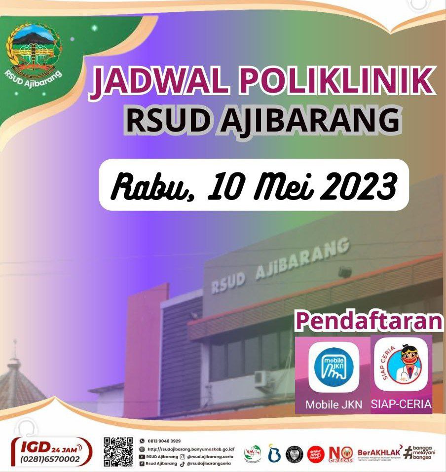 JADWAL POLIKLINIK RSUD AJIBARANG || RABU, 10 MEI 2023