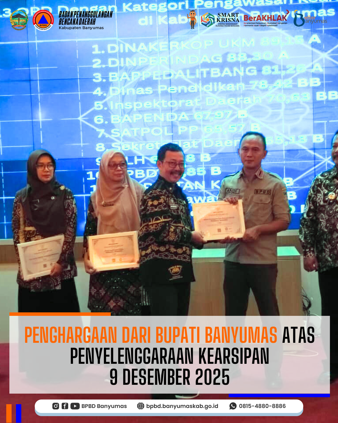 Penghargaan dari Bupati Banyumas atas Penyelenggaraan Kearsipan