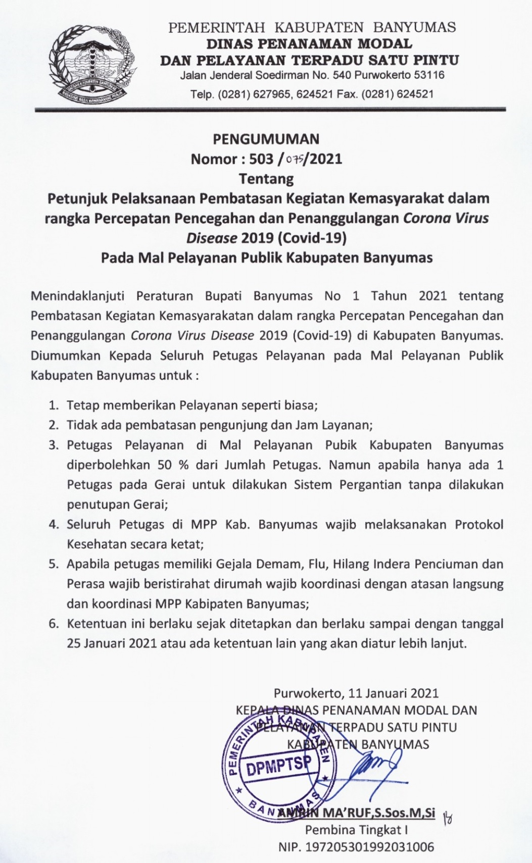 Percepatan Pencegahan dan Penanggulangan Corona Virus Disease 2019 (Covid-19) di Kabupaten Banyumas