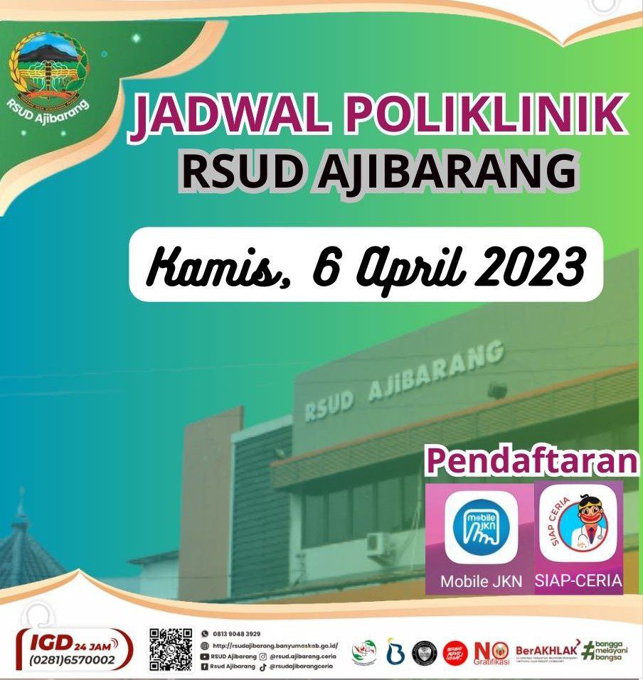 JADWAL POLIKLINIK RSUD AJIBARANG || KAMIS, 06 APRIL 2023