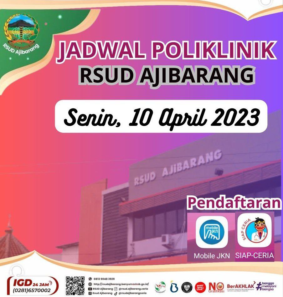 JADWAL POLIKLINIK RSUD AJIBARANG || SENIN, 10 APRIL 2023