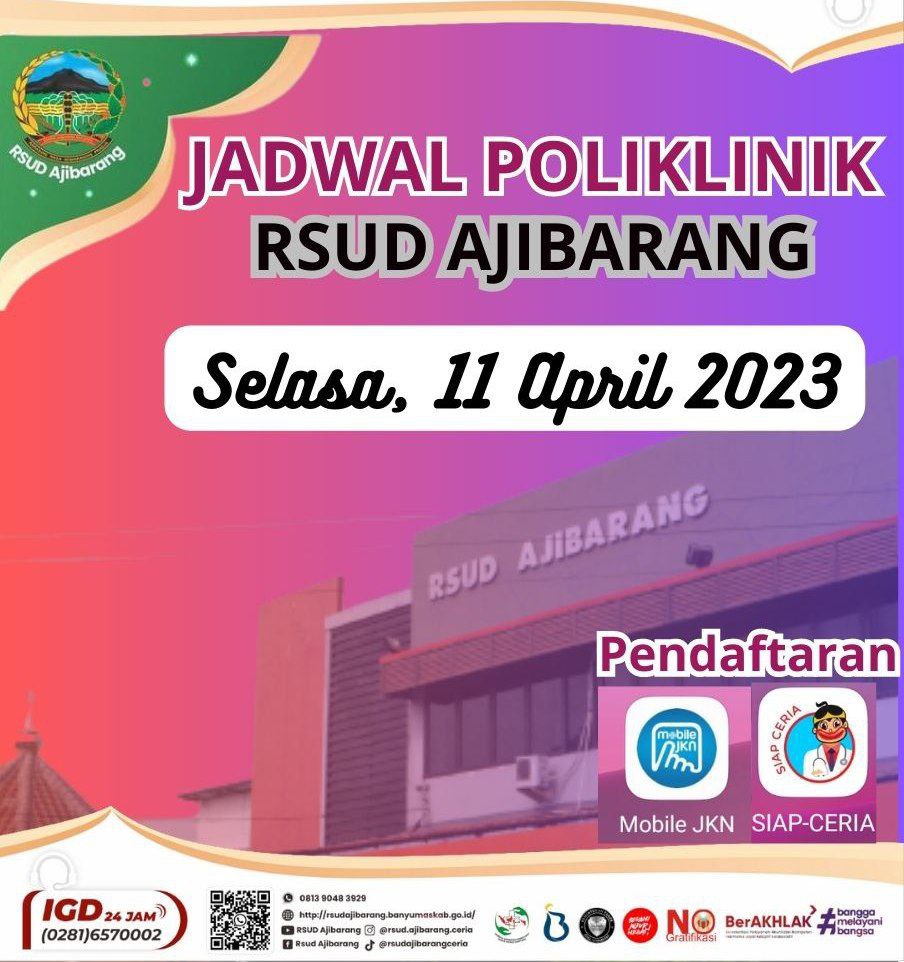 JADWAL POLIKLINIK RSUD AJIBARANG || SELASA, 11 APRIL 2023