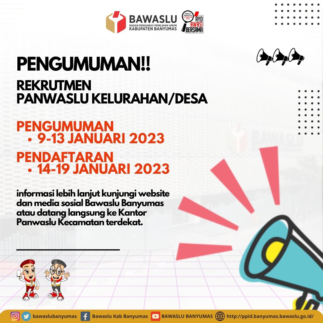 PENGUMUMAN PENDAFTARAN CALON ANGGOTA PANWASLU KELURAHAN/DESA TAHUN 2023