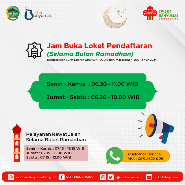 Informasi Jam Pelayanan Rawat Jalan RSUD Banyumas Selama Bulan Ramadhan 1445 H / 2024