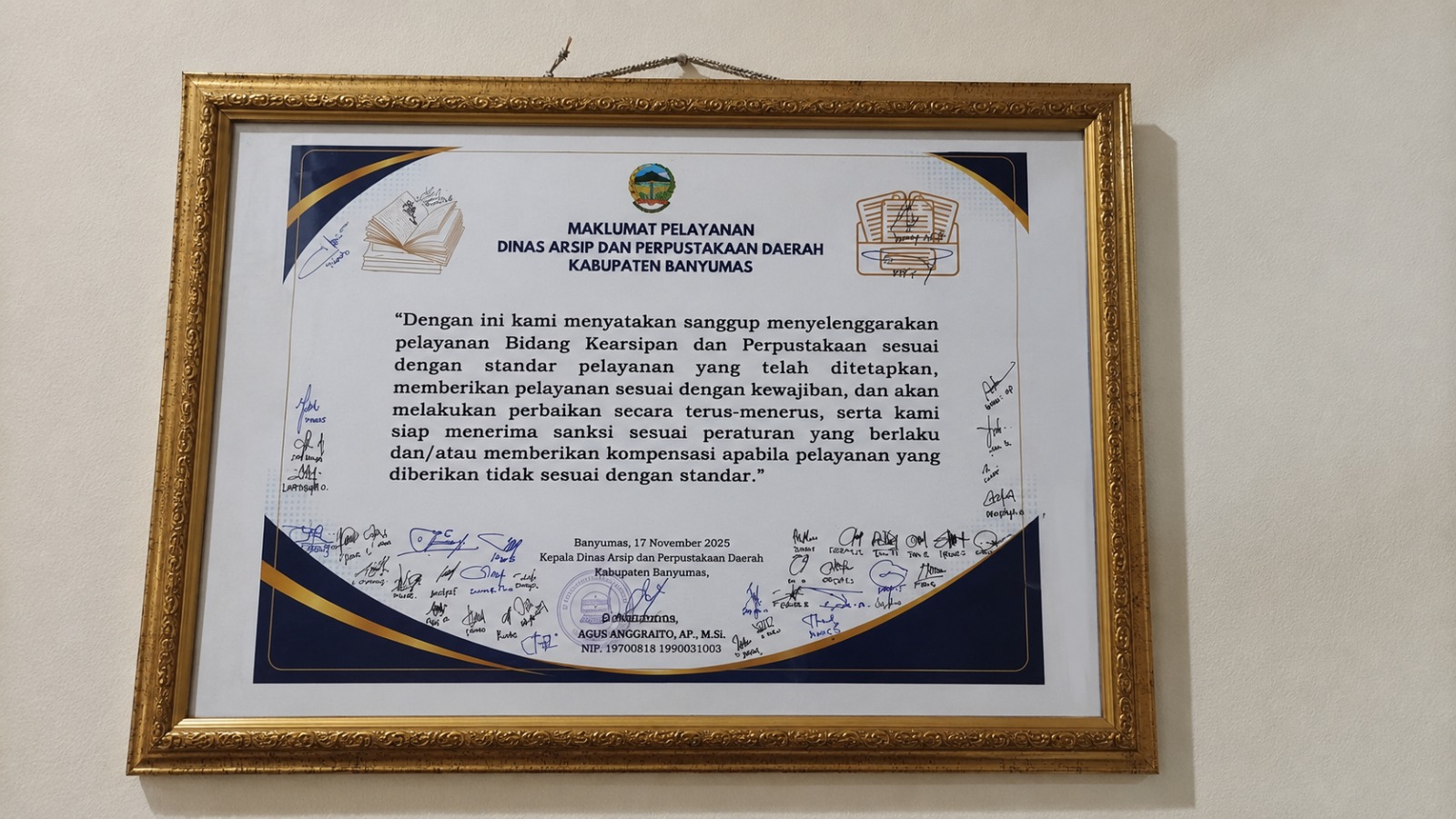 Maklumat Pelayanan Dinas Arsip dan Perpustakaan Daerah Kabupaten Banyumas
