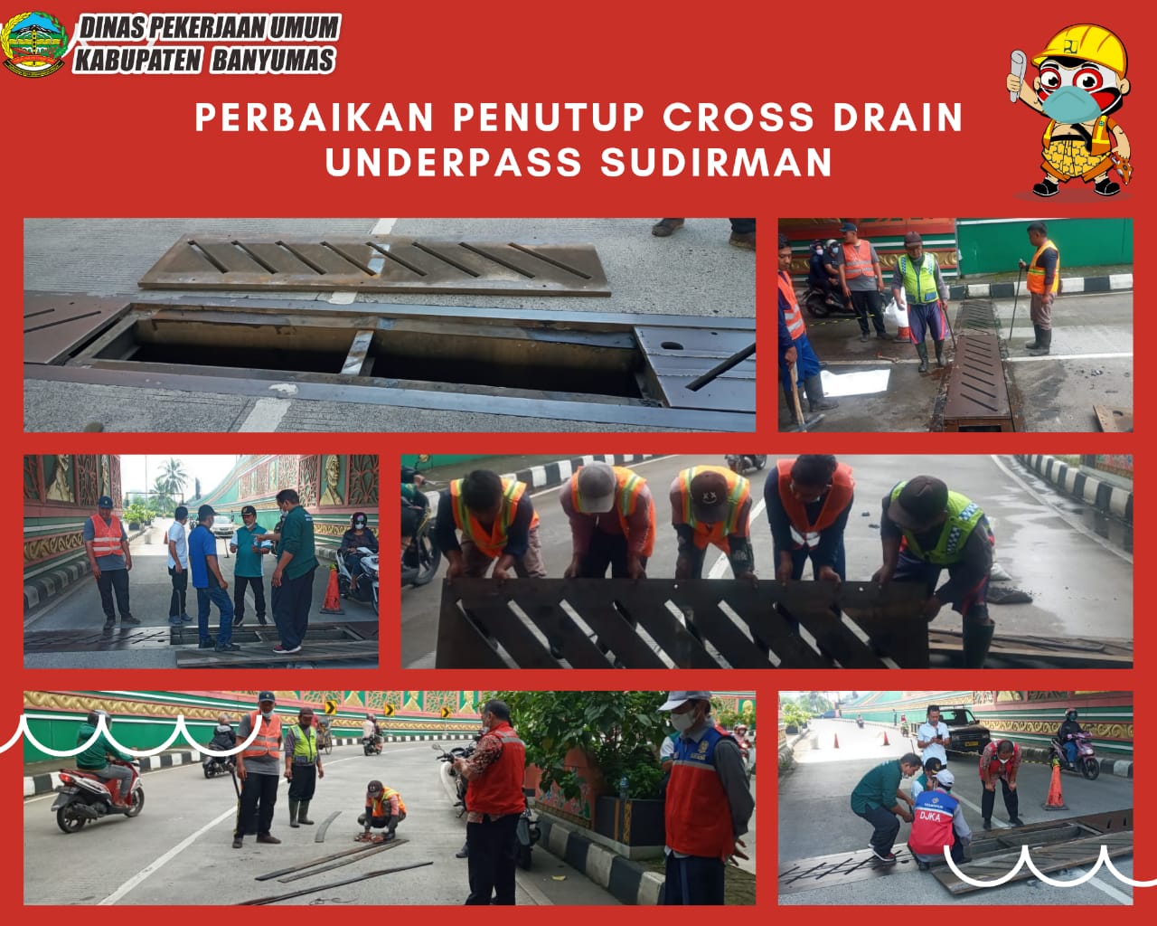 Perbaikan penutup cross drain underpass Sudirman,. 