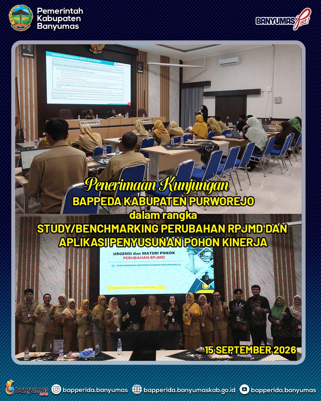 PENERIMAAN KUNJUNGAN BAPPEDA KABUPATEN PURWOREJO DALAM RANGKA STUDY/BENCHMARKING PERUBAHAN RPJMD DAN APLIKASI PENYUSUNAN POHON KINERJA