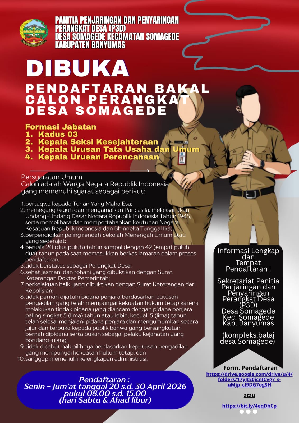 DIBUKA PENDAFTARAN CALON PERANGKAT DESA SOMAGEDE TAHUN 2026