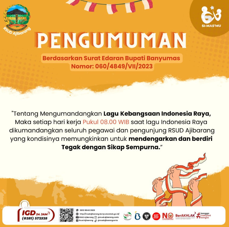 Mengumandangkan Lagu Kebangsaan Indonesia Raya, setiap hari kerja Pukul 08.00 WIB