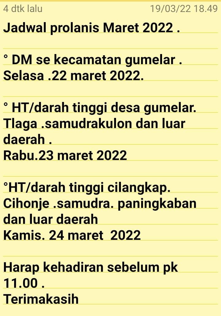 Jadwal Prolanis Maret 2022