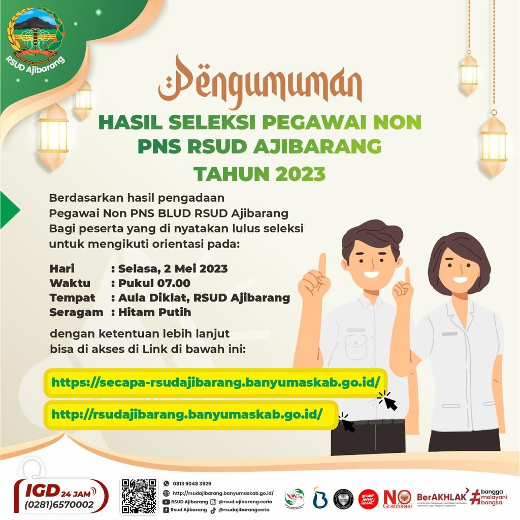 Hasil Seleksi Pegawai Non PNS RSUD Ajibarang Tahun 2023