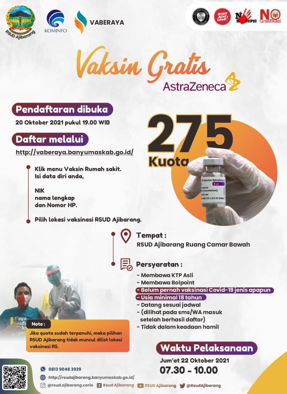 PENDAFTARAN VAKSIN ASTRAZENECA DOSIS 1 DI RSUD AJIBARANG