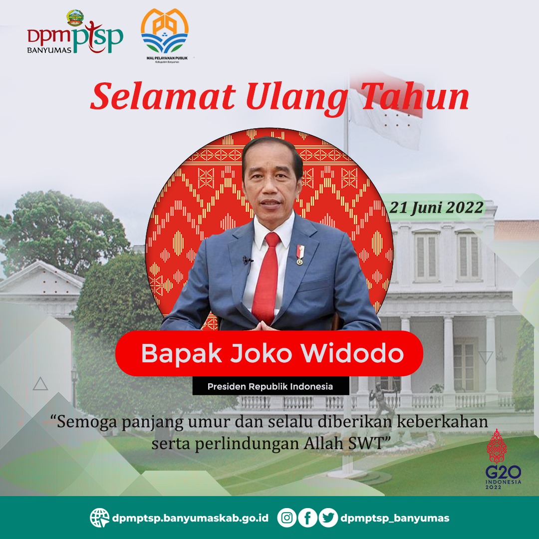 Keluarga Besar DPMPTSP Kabupaten Banyumas mengucapkan Selamat Ulang Tahun ke-61 Bapak Presiden Republik Indonesia Bapak @jokowi