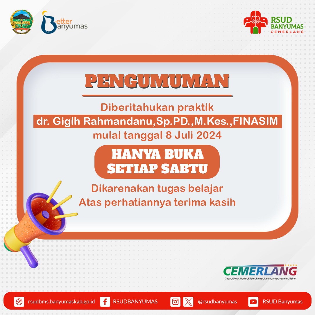 Warta Poliklinik RSUD Banyumas - Klinik Pelayanan dr. Gigih Rahmandanu Poernomo, Sp.PD.,M.Kes., Finasim