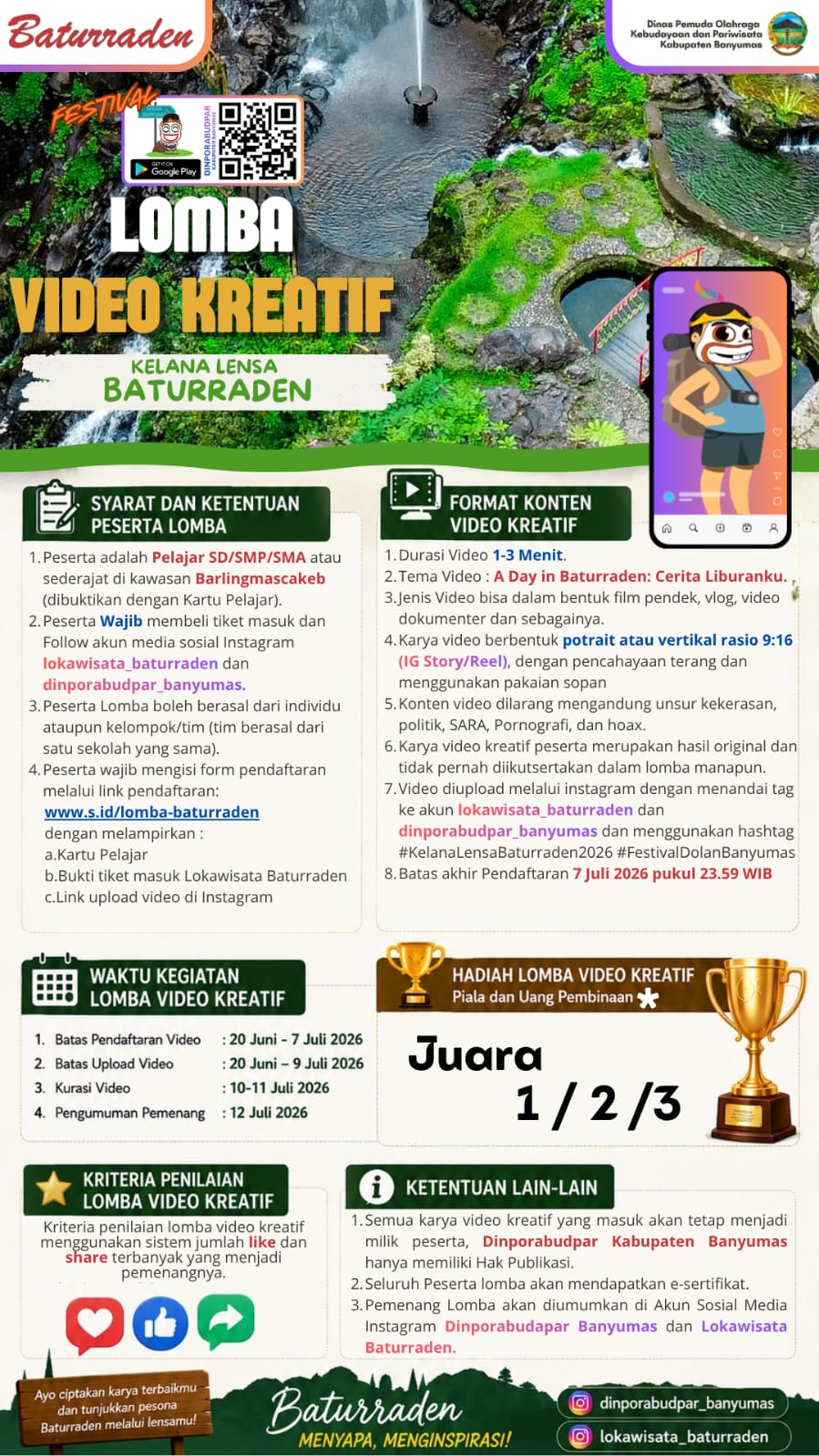 Lomba Video Kreatif Kelana Lensa Baturraden Untuk Pelajar