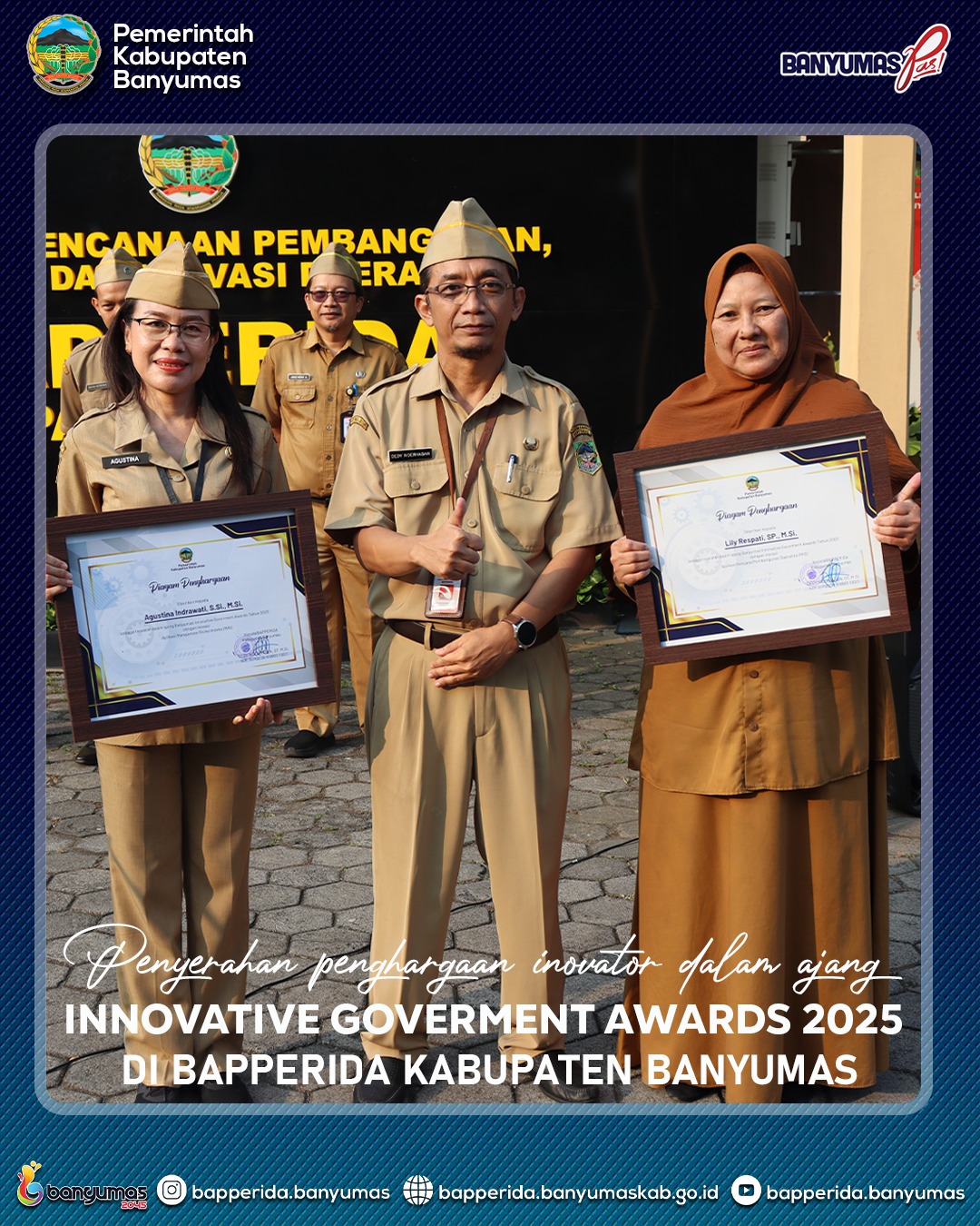 PENYERAHAN PENGHARGAAN INOVATOR DALAM AJANG INNOVATIVE GOVERMENT AWARDS 2025 DI BAPPERIDA KABUPATEN BANYUMAS