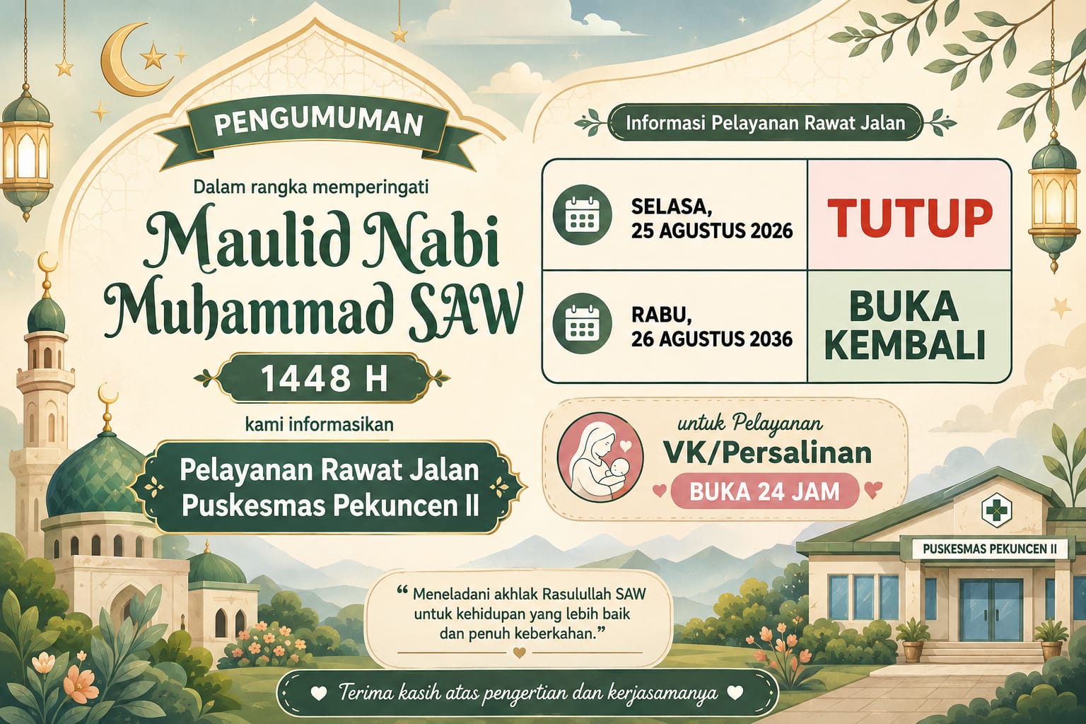 INFORMASI PELAYANAN DALAM RANGKA MAULID NABI MUHAMMAD SAW 1448 H / 2026 M