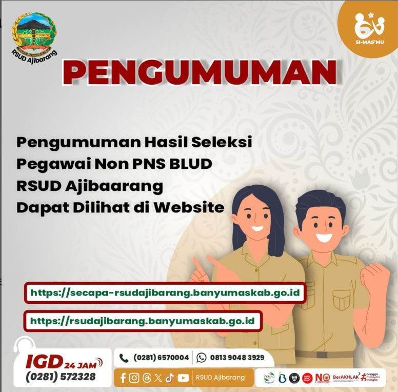 Pengumuman Hasil Akhir Seleksi Pegawai Non PNS RSUD Ajibarang Formasi Tahun 2023