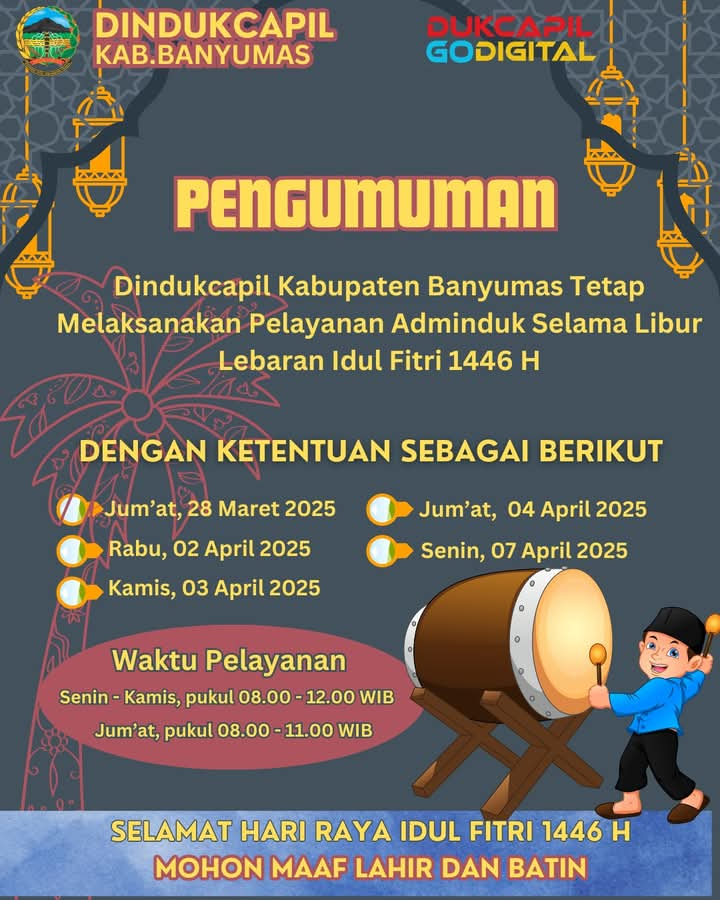 Jadwal Pelayanan selama libur Idul Fitri 1446 H