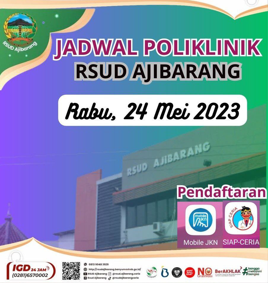 JADWAL POLIKLINIK RSUD AJIBARANG || RABU, 24 MEI 2023