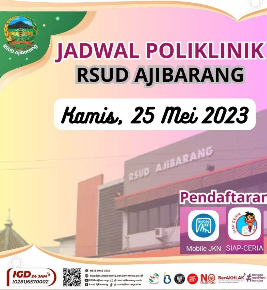 JADWAL POLIKLINIK RSUD AJIBARANG || KAMIS, 25 MEI 2023