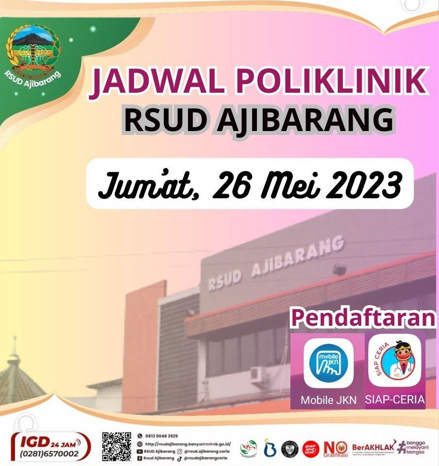 JADWAL POLIKLINIK RSUD AJIBARANG || JUMAT, 26 MEI 2023