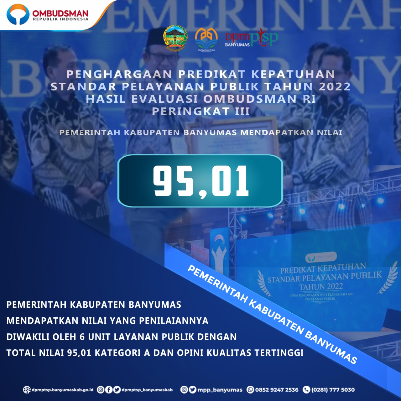 Pemerintah Kabupaten Banyumas Raih Peringkat III Penghargaan dari Ombudsman RI