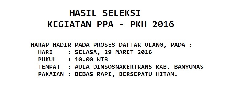 HASIL SELEKSI PPA PKH 2016