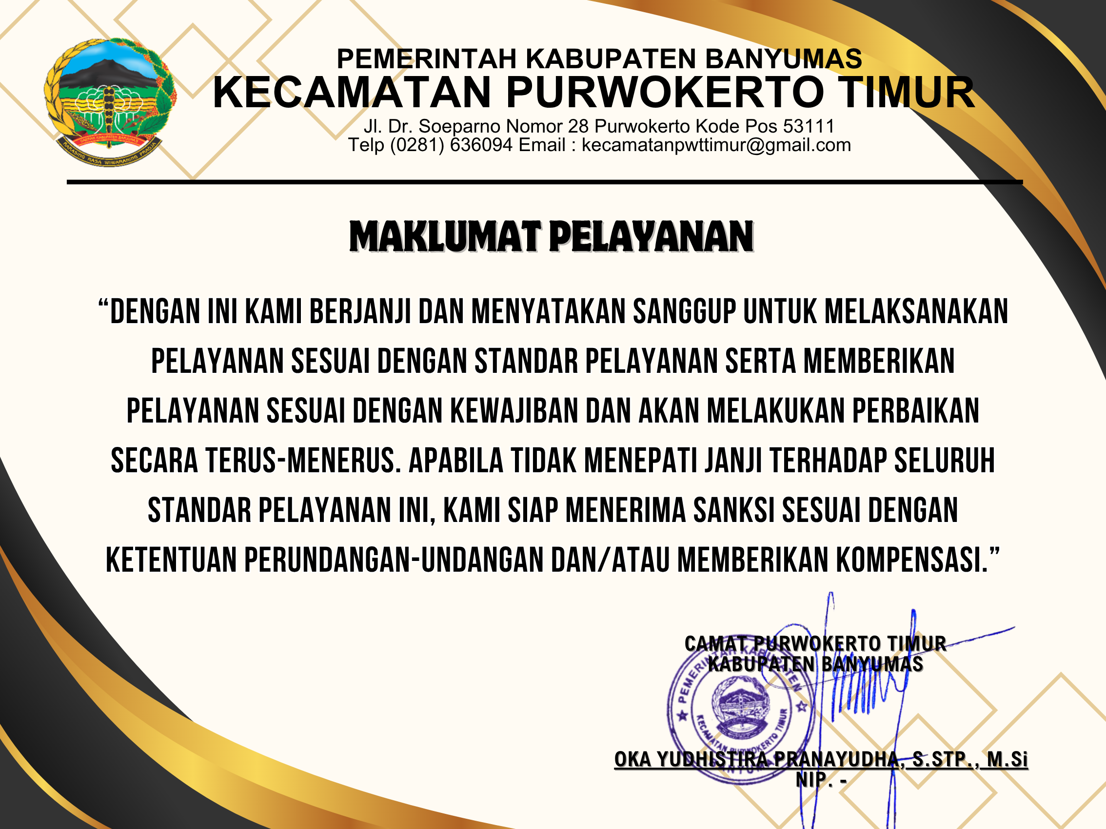 Maklumat Pelayanan Kecamatan Purwokerto Timur