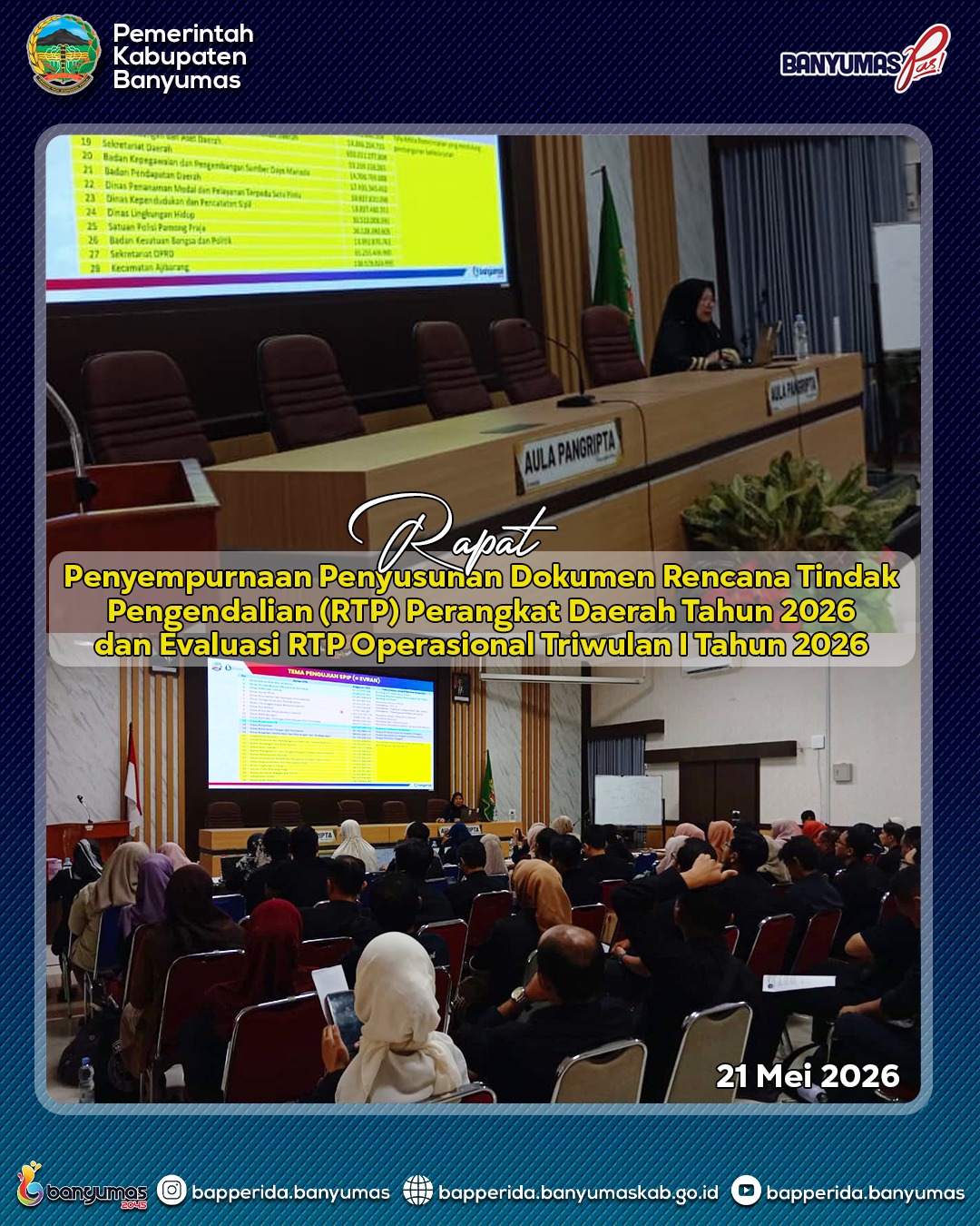 RAPAT PENYEMPURNAAN PENYUSUNAN DOKUMEN RENCANA TINDAK PENGENDALIAN RTP PERANGKAT DAERAH (2026) DAN EVALUASI RTP OPERASIONAL TRIWULAN 1 TAHUN 2026