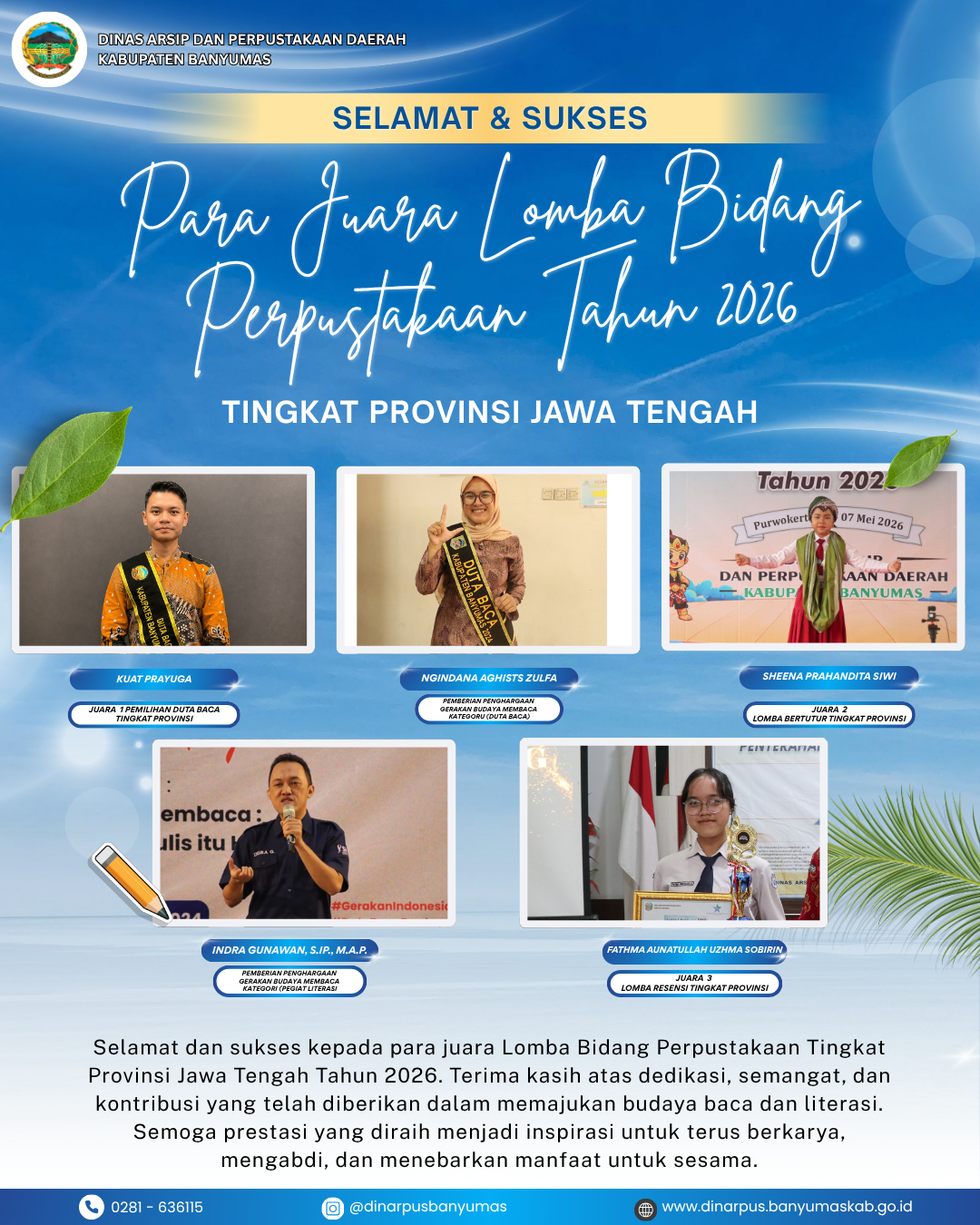 Kabupaten Banyumas Raih Sejumlah Prestasi pada Lomba Bidang Perpustakaan Tingkat Provinsi Jawa Tengah Tahun 2026