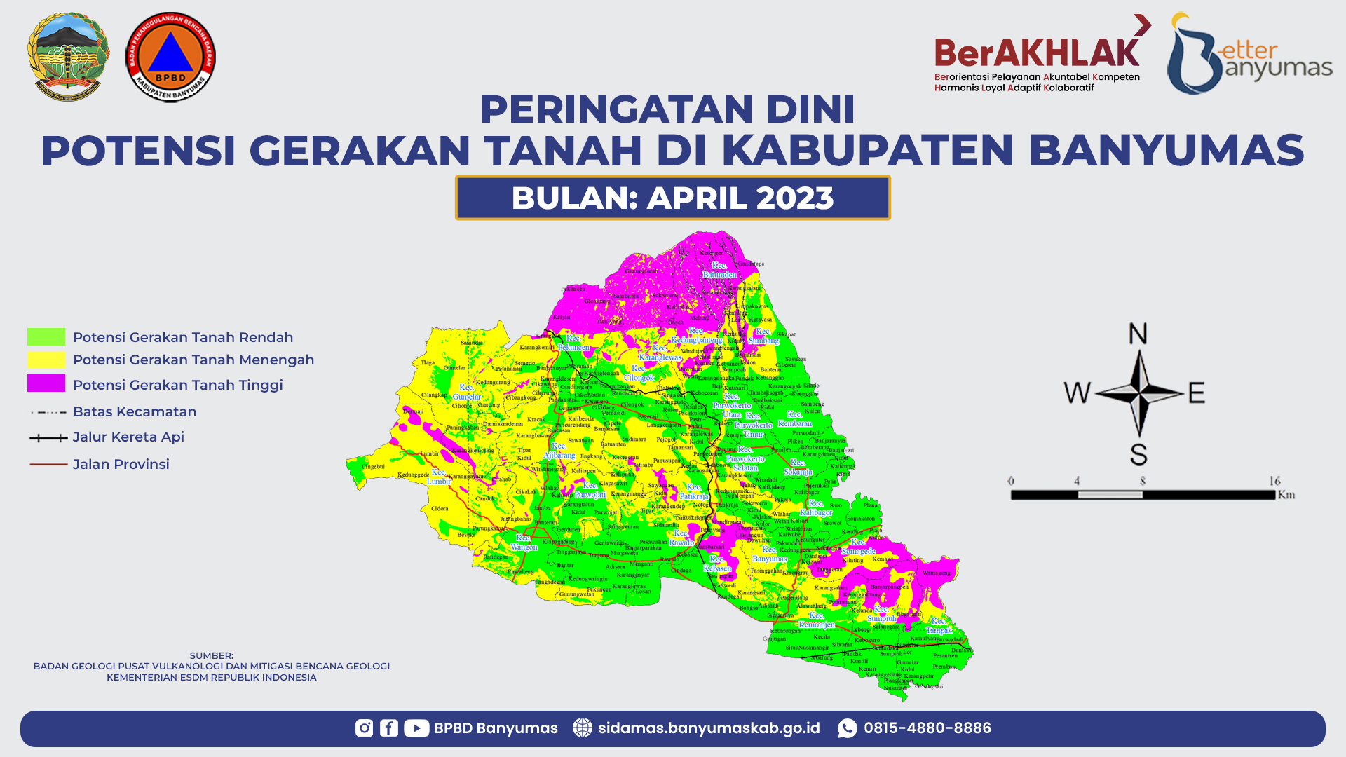 Peringatan Dini Potensi Gerakan Tanah di Kabupaten Banyumas Bulan April 2023